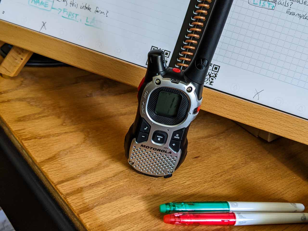 Motorola walkie talkie on my office desk